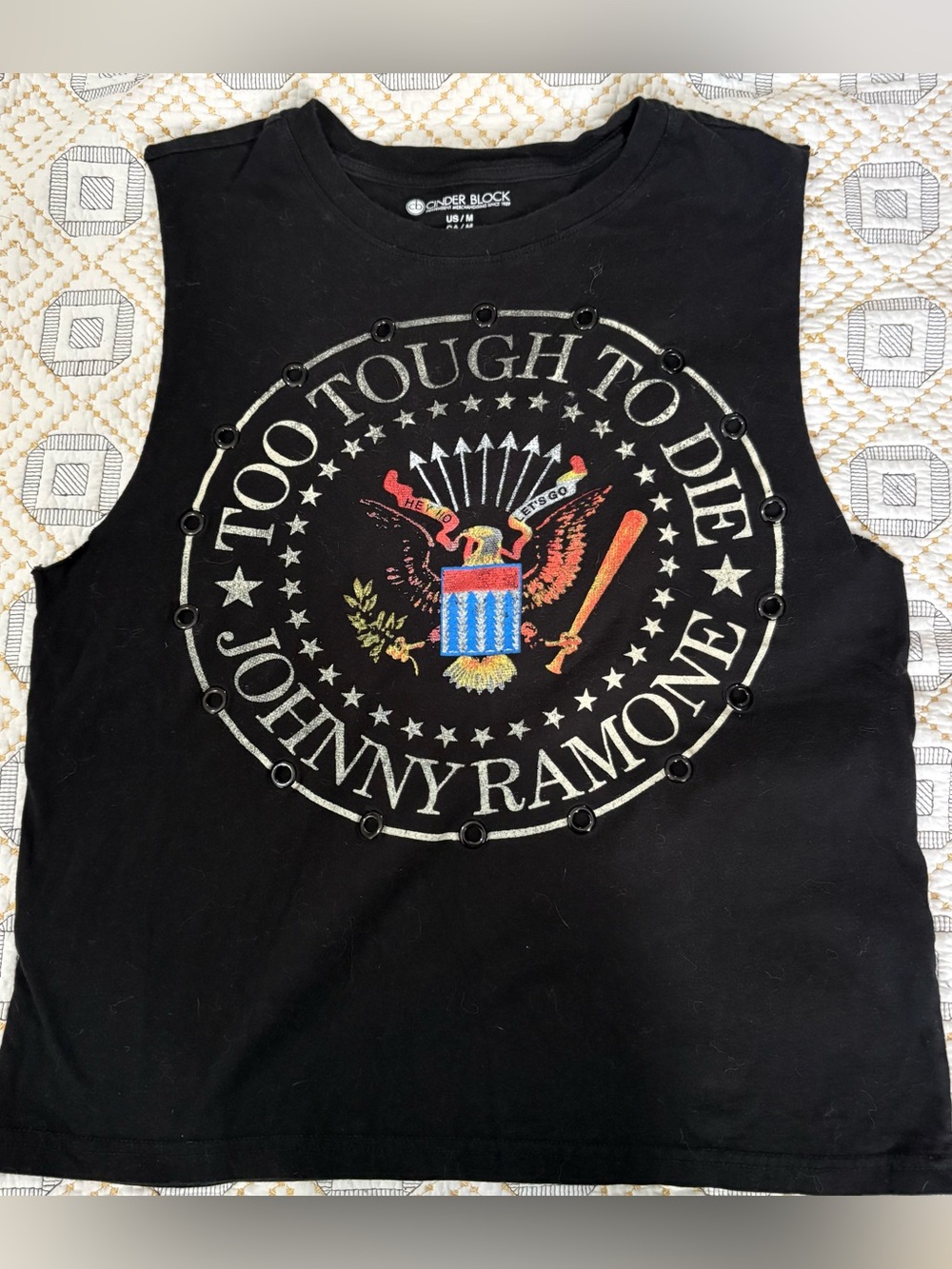 Cinder Block Johnny Ramone "Too Tough To Die" Black Graphic Muscle Tee